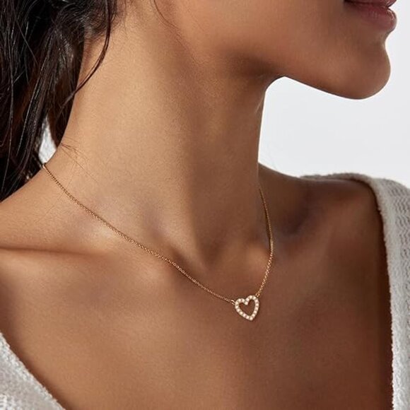 Neiman Marcus 18k Gold Plated Heart Pearl Cross Necklace - Picture 1 of 4